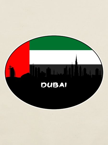Dubai-Uae-Flaggen-Skyline-Schattenbild-Reise