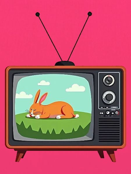 Retro Fernseher mit schlafendem Hasen