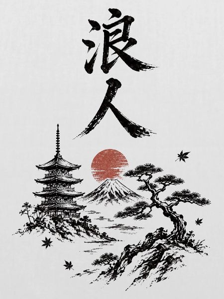Zen Landschaft Rote Sonne