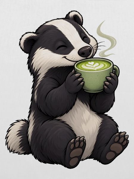 Dachs mit Matcha Latte
