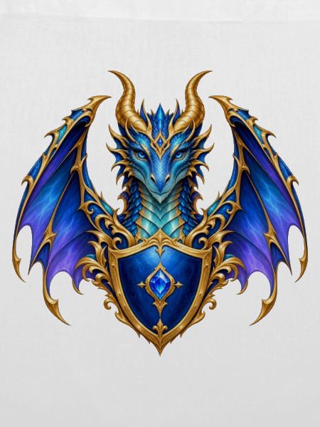 Saphirblauer Drache – Goldenes Wappenschild