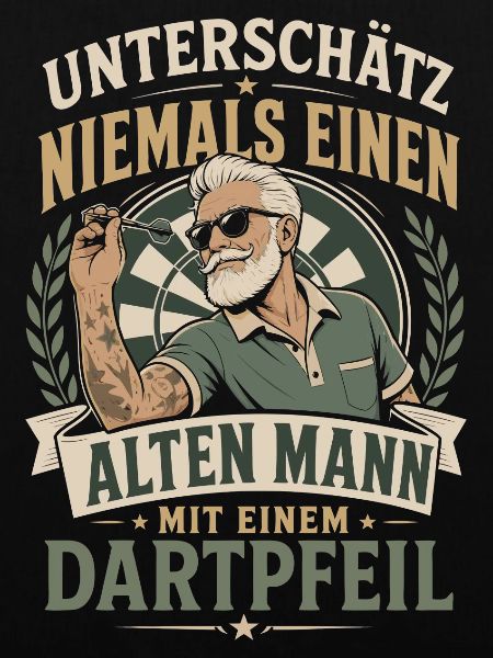 Alter Mann mit Dartpfeil