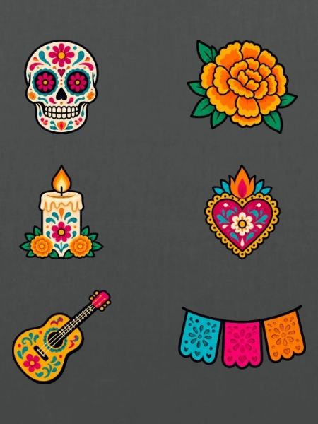 Ikonen des Día de los Muertos