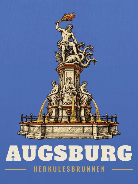 Augsburg Herkulesbrunnen Holzstich