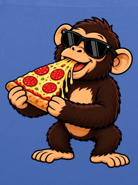 Schimpanse mit Pizza Cool Cartoon