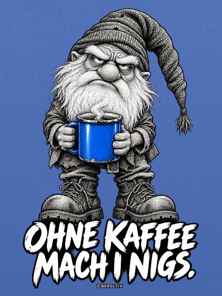 Grummelgnom mit blauer Kaffeetasse Weihnachtswicht