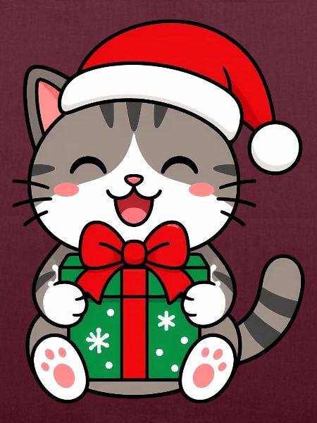 Kawaii-Katze mit Weihnachtsgeschenk