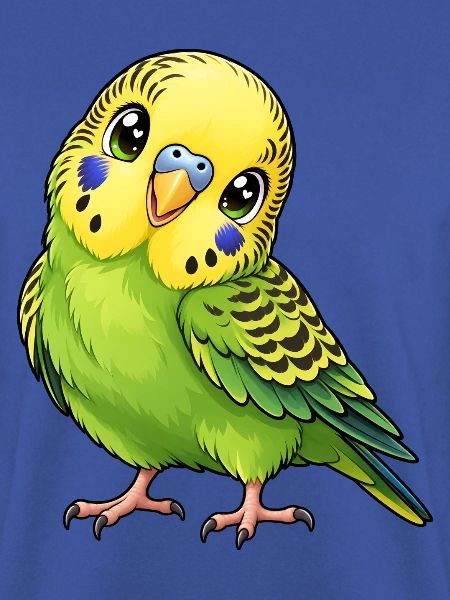 Grüner Wellensittich im Kawaii-Stil