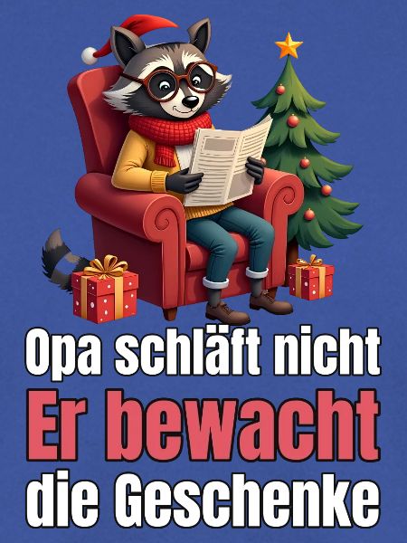 Waschbär-Opa bewacht die Geschenke
