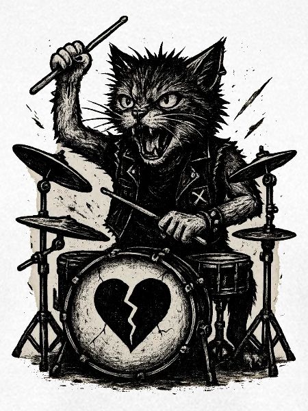 Katzen-Drummer mit gebrochenem Herz