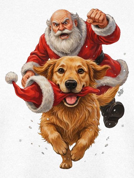 Golden Retriever klaut Weihnachtsmannmütze