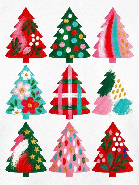 Weihnachten Boho Gemalte Weihnachtsbäume