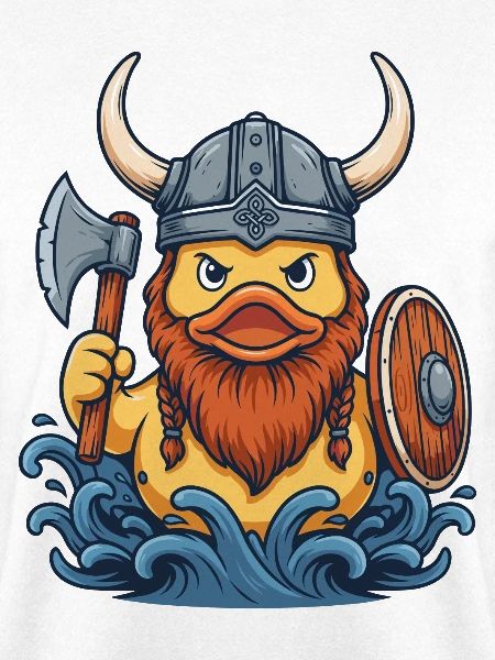 Viking-Ente mit Axt und Wellen