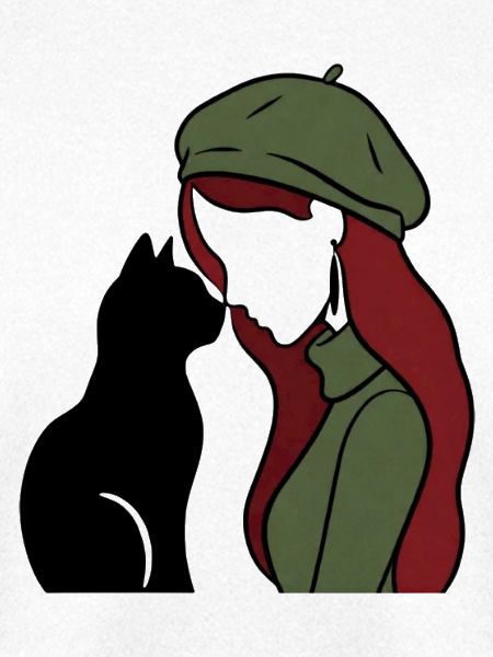 ragazza_rossa_con_basco_verde_con_gatto_nero