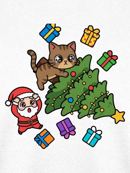 Verspielte Katze mit Weihnachtsbaum