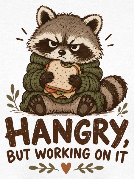 Hangry Waschbär mit Sandwich