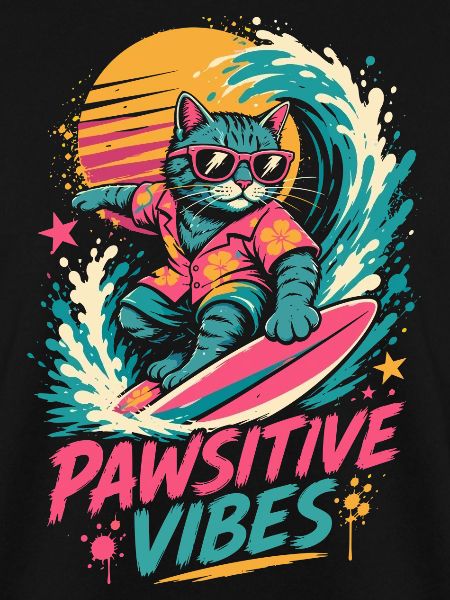 Surfende Katze – Pawsitive Vibes