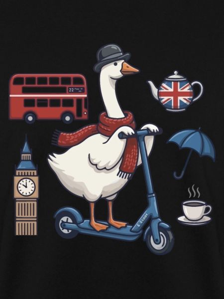 Gans auf Scooter: Britische Reise-Ästhetik