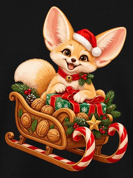 Fennek mit weihnachtlichem Nussschlitten