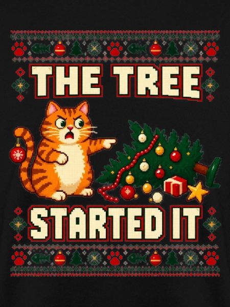 Weihnachten Katze Tannenbaum Chaos
