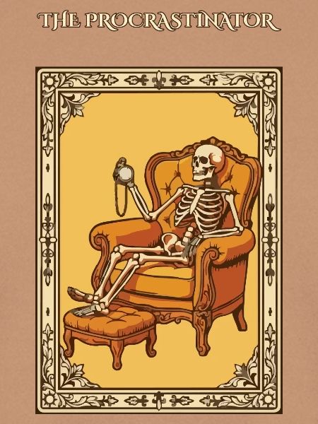 Das lustige Tarot-Skelett des Aufschiebers