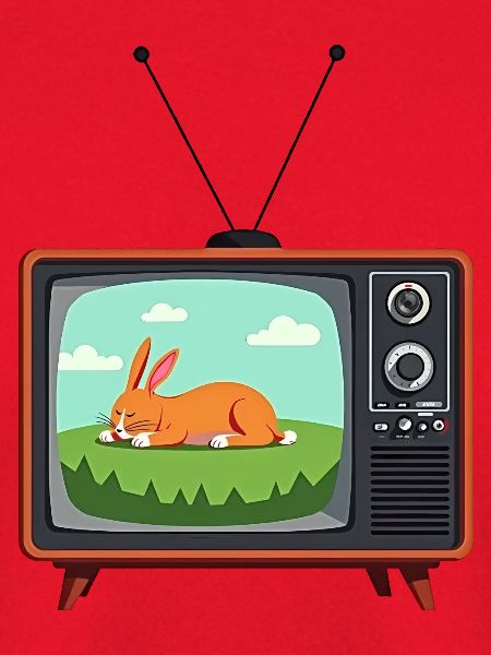 Retro Fernseher mit schlafendem Hasen