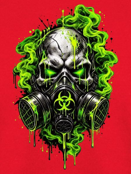 Neon-Totenkopf mit Gasmaske
