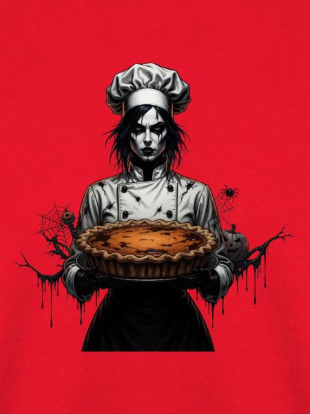 Gruselige Köchin mit Kürbiskuchen