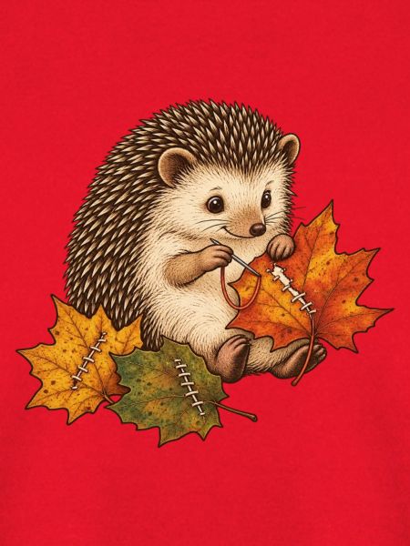Süßer Igel näht Herbstblätter
