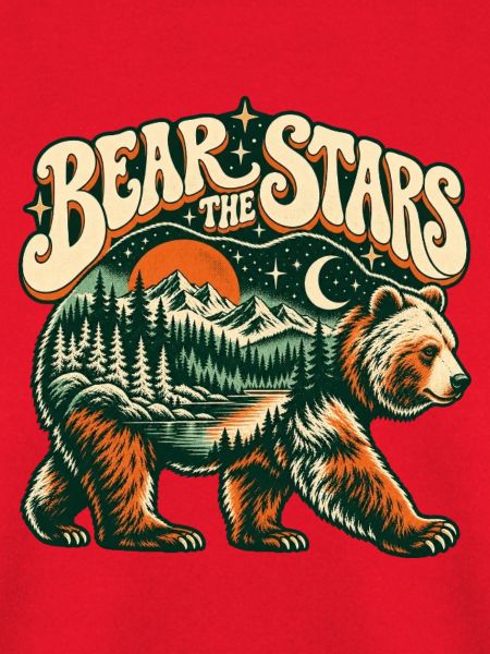 Bär unter Sternen – Berglandschaft Retro