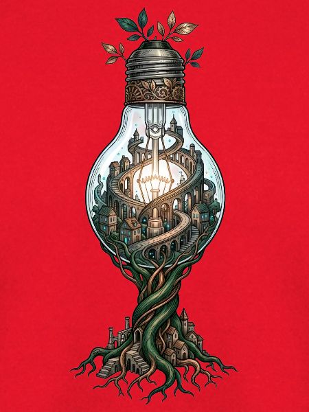 Glühbirne Stadt Baum – Fantasie Kunstwerk