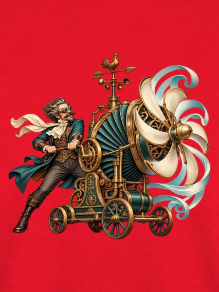 Steampunk-Erfinder an der Windmaschine