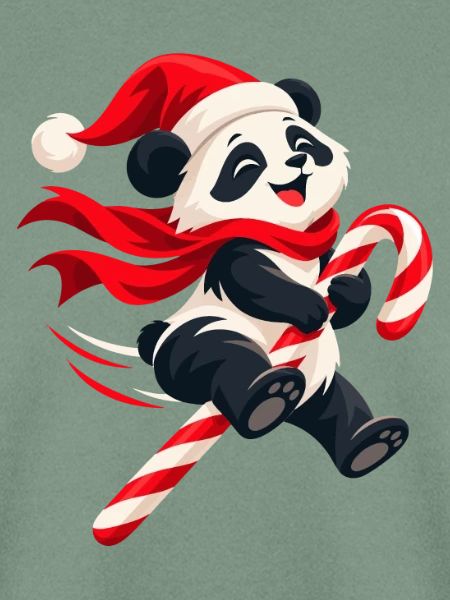 Weihnachtlicher Panda mit Zuckerstange