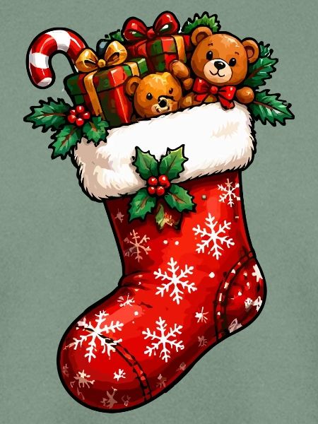 Festlicher Weihnachtssocken mit Teddy