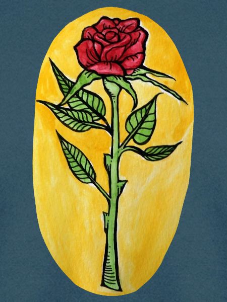 Rosenblüte auf gelber Leinwand