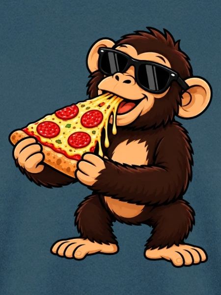 Schimpanse mit Pizza Cool Cartoon