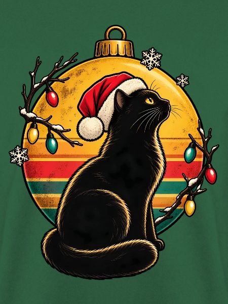 Schwarzer Kater im Weihnachtszauber