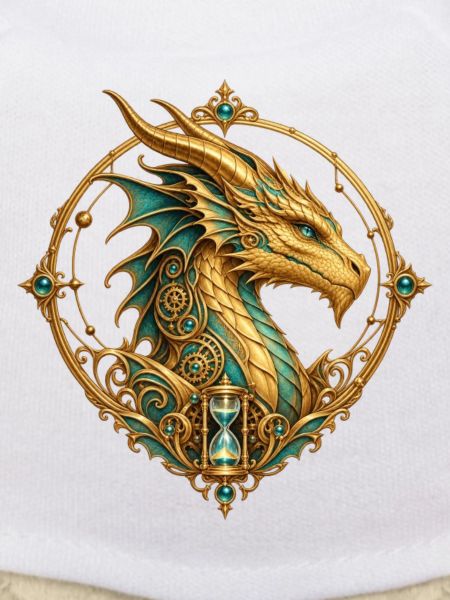 Zeitdrache – Steampunk-Wappen mit Sanduhr