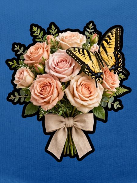 Pfirsichrosen mit Schmetterling
