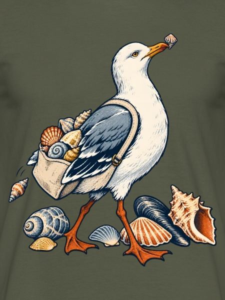 Möwe beim Muschelsammeln am Meer