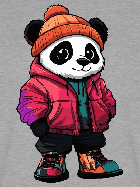 Panda mit Winterjacke und Mütze