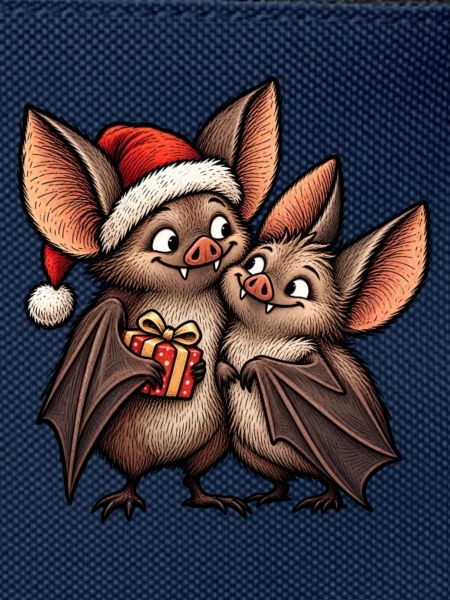 Weihnachtsfledermäuse mit Weihnachtsgeschenk