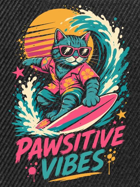 Surfende Katze – Pawsitive Vibes
