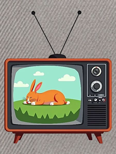 Retro Fernseher mit schlafendem Hasen