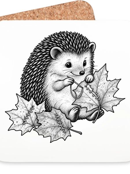 Süßer Igel näht Herbstblätter