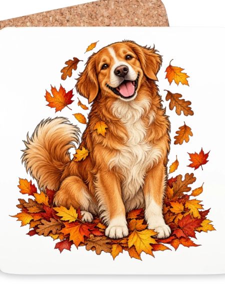 Herbsthund mit Blattkranz