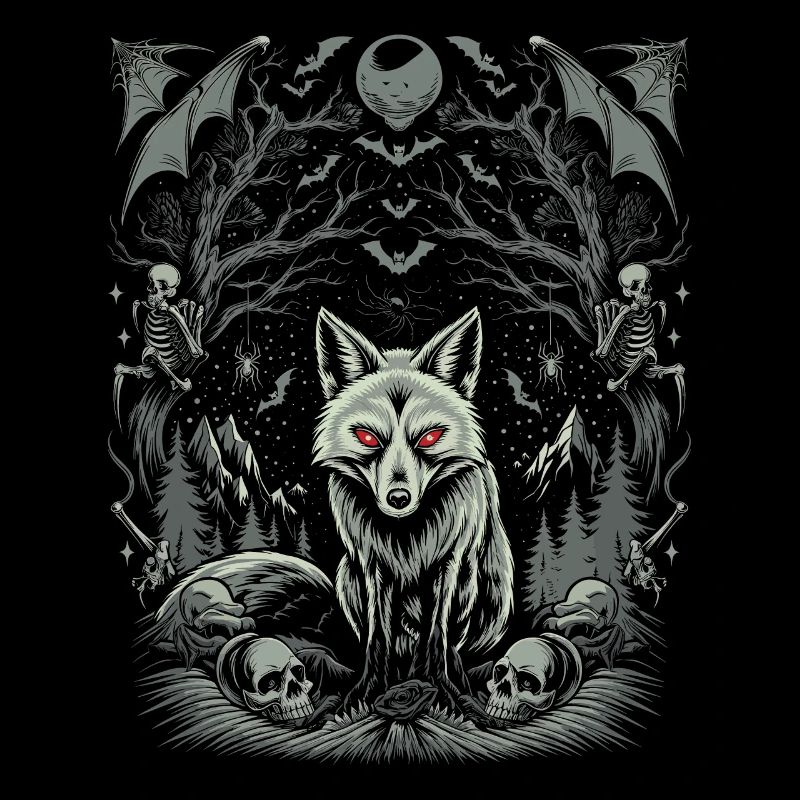Dunkle Cottagecore Ästhetik Wolf im Mondschein