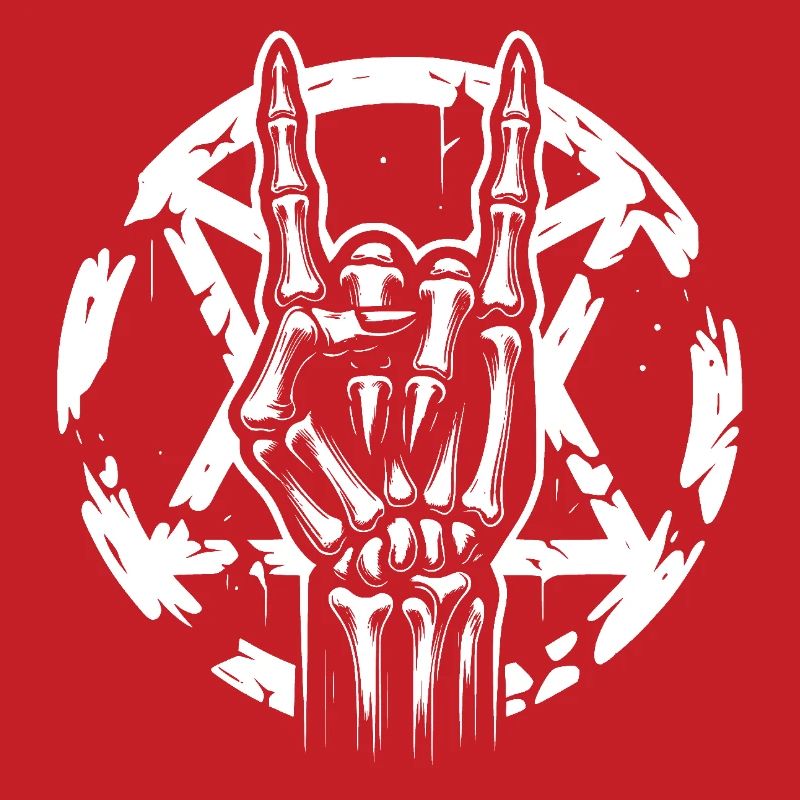 Bone hand with pentagram makes devil horns