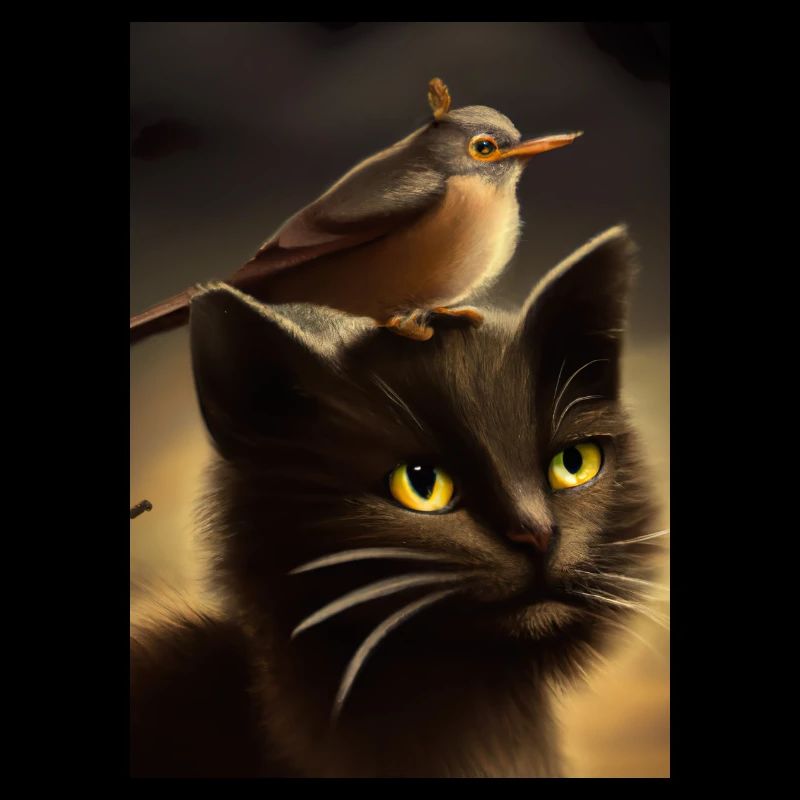 Vogel sitzt auf Katze