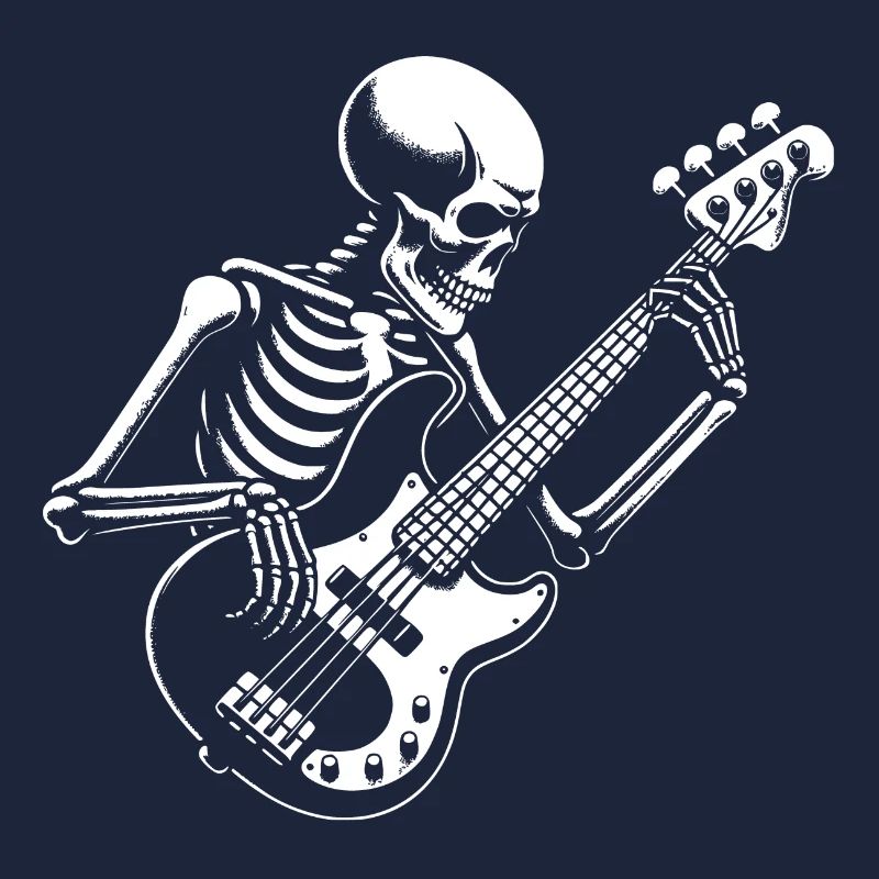 Squelette avec guitare basse. Conception de basses cool